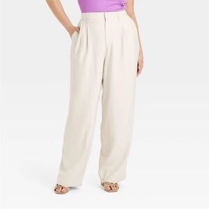 NEW a‎ new day Cream High-Rise Pleat Front Wide Leg Women's Pants Size 10